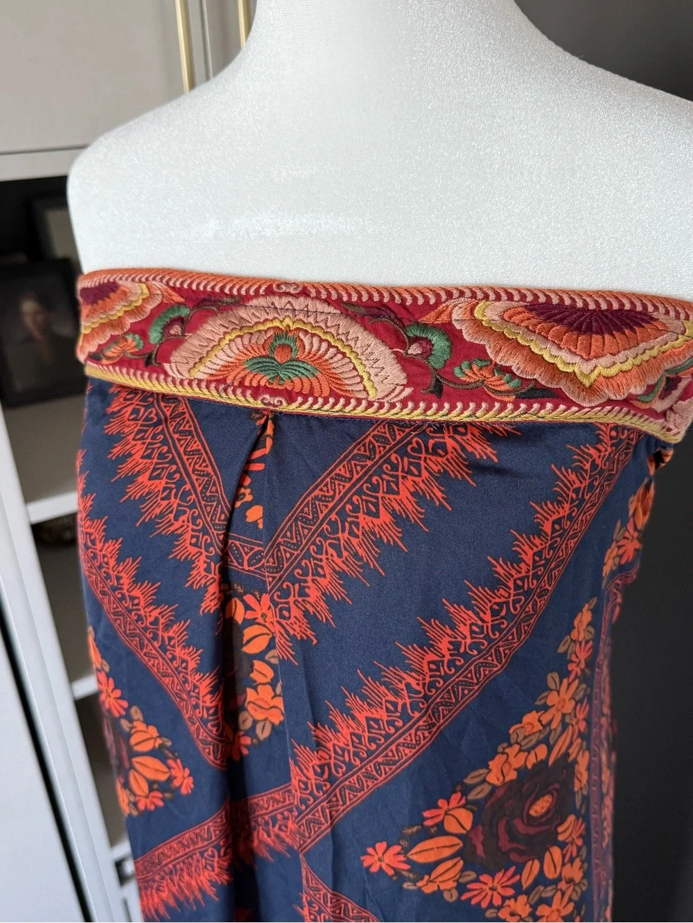 Free People Strapless Maxi Jumpsuit in Navy and Orange Floral Print